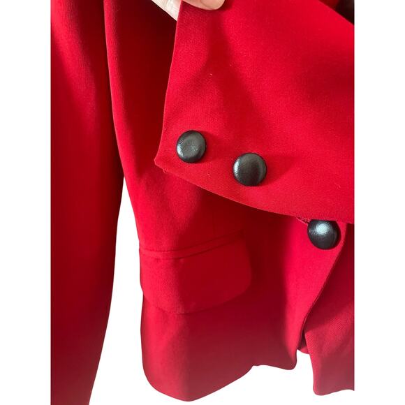 Marie Clair Fiala Women Vintage Classic Red Button Front Blazer Leather Collar - Picture 6 of 12